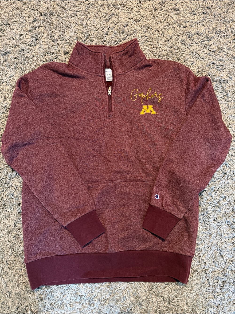 Champion Maroon Quarter-Zip Pullover with Gold Script and 'M' Logo